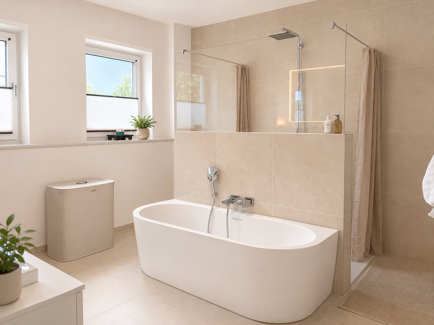 Bad mit freistehender Wanne und Dusche